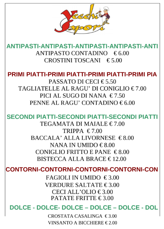 Menù tipicamente toscano